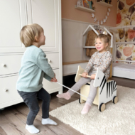 laste puidust kummist ratastel mänguasjakast sebra kujuline
