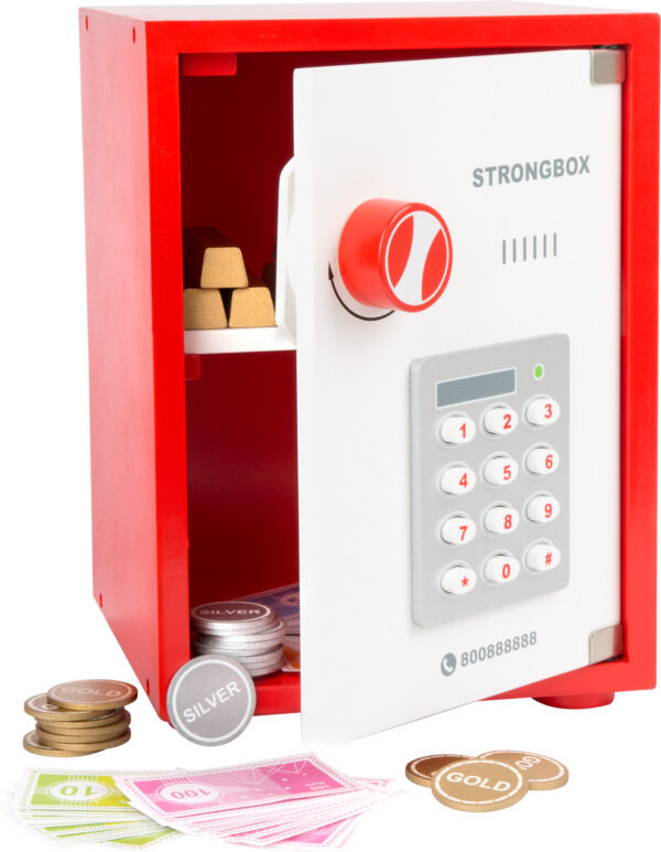 Puidust seif mängutarvikutega