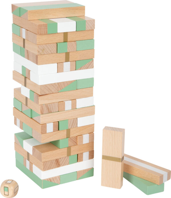 Värviline jenga koos täringuga