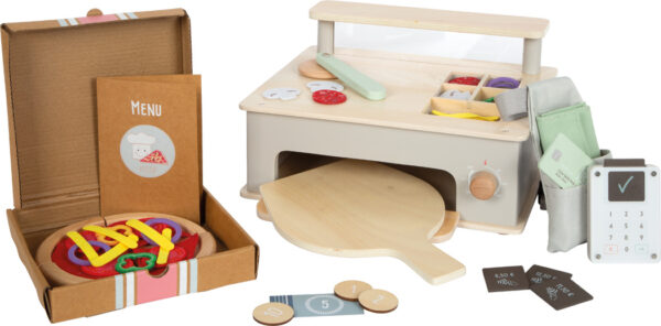 laste pitsa valmistamise komplekt koos pitsaahju, makseterminali ja pitsakarbiga