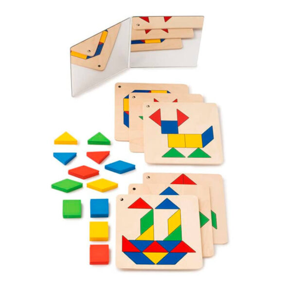 Toys for Life geomeetriamäng – puidust kujundid, ülesandekaardid ja peegel laual